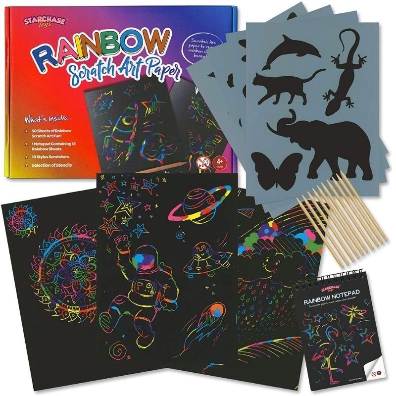 Scratch Paper Art , 50 Sheets 16K 10.2 x 7.5 Rainbow Scratch Art